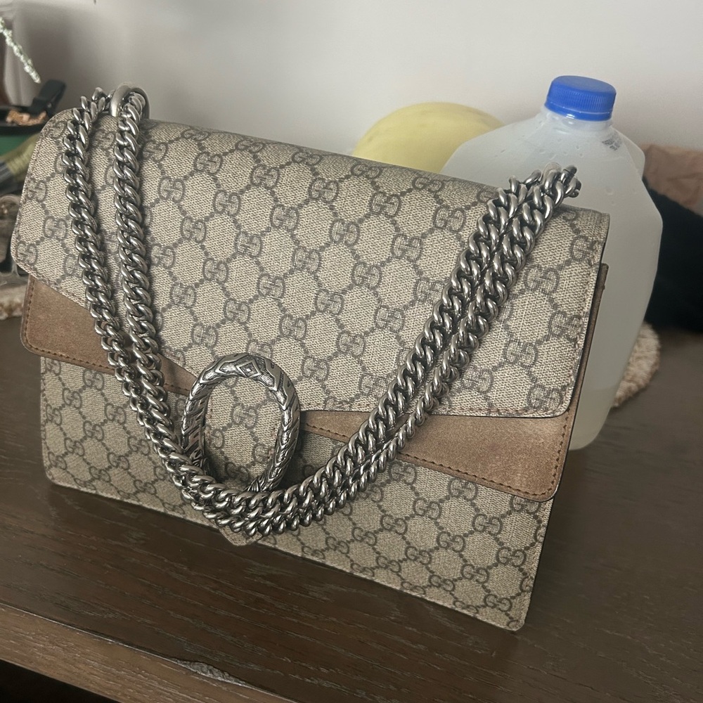 Gucci Cream and Brown Shoulder Bag with Chain Strap
